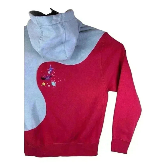 Nike Sportswear Club Galaxy Pullover Hoodie Sweatshirt Red Gray Embroidered Med - Picture 8 of 12